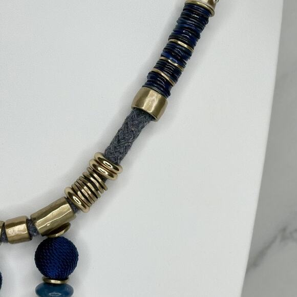 Chico's Chunky Blue Beaded Tassel Pendant Gold Tone Necklace ✨ - Picture 8 of 10